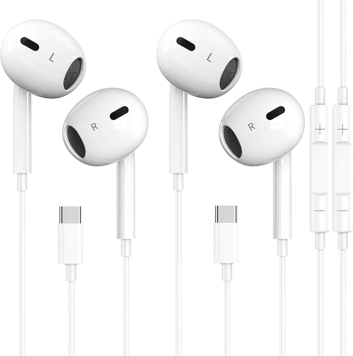 Usb C Earphone - 2-Pack USB-C Wired Earbuds with Microphone