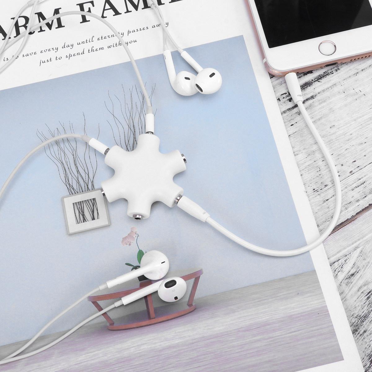 Earphone Splitter Jack - 5 Way Hexangular Headphone Splitter Jack